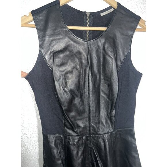 Halogen 100% LEATHER DRESS PONTE BLACK FIT FLARE CAREER SIZE 2 $295 (B) - Picture 9 of 12
